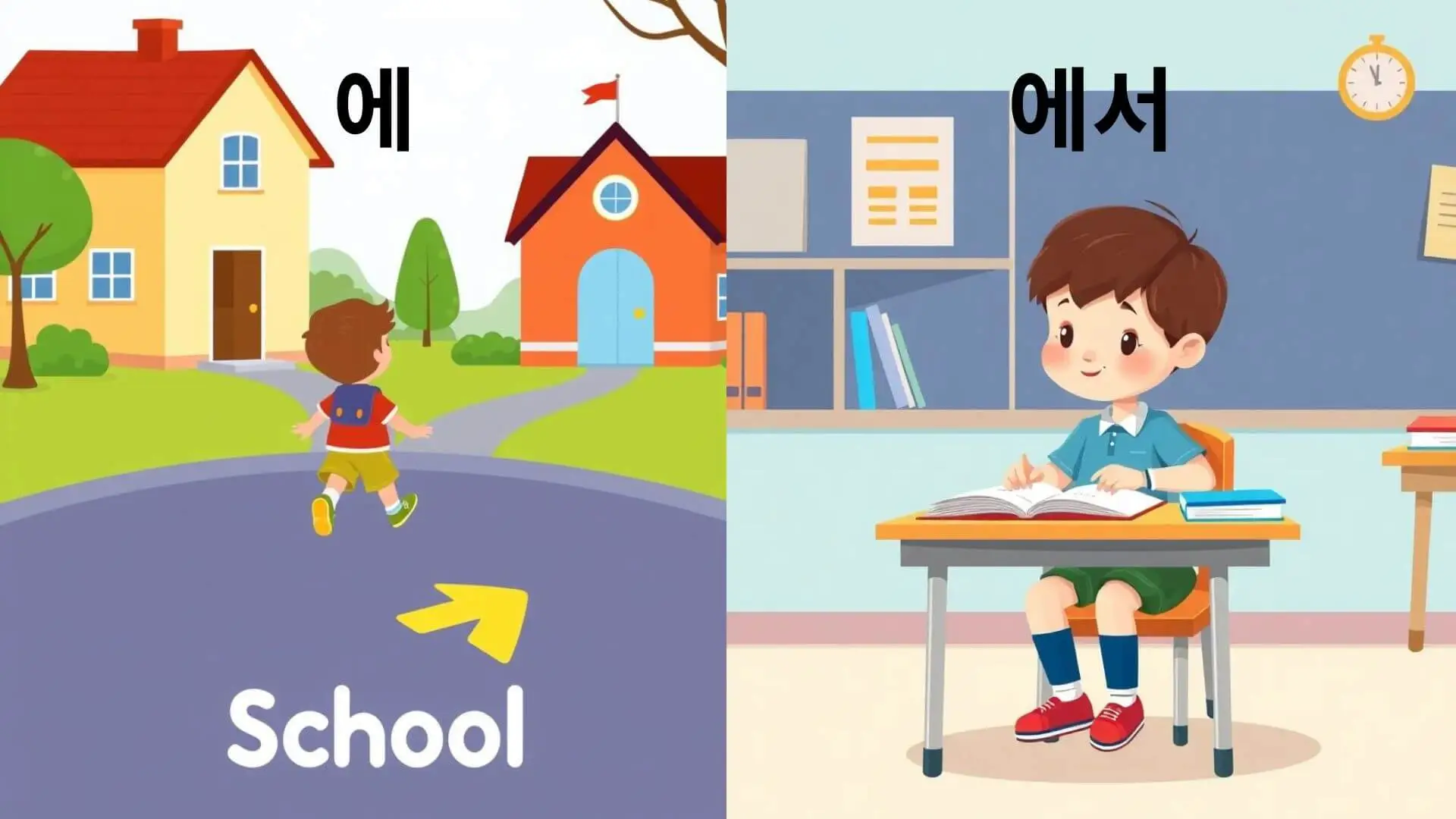 two Korean particles, 에 and 에서