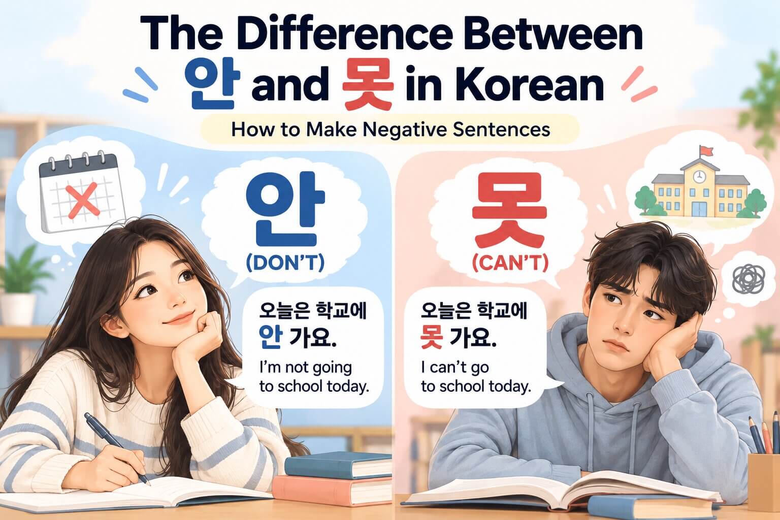 Comparison of Korean negative expressions 안 (an) and 못 (mot)