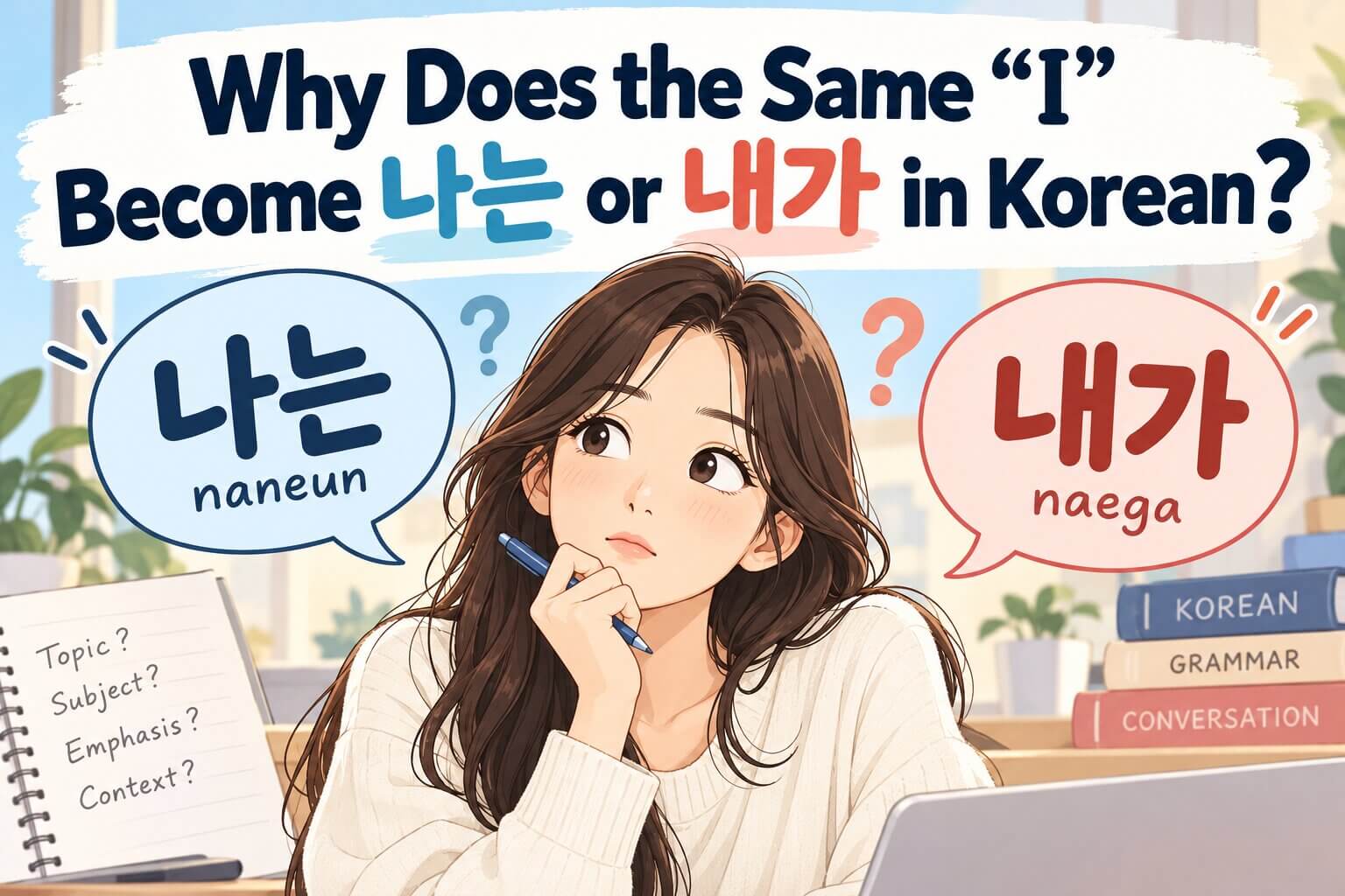 Korean particles naneun (나는) and naega (내가)